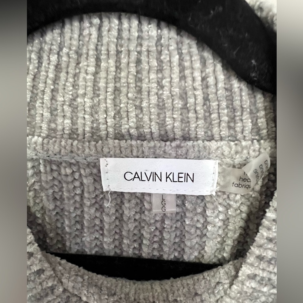 Like New! Calvin Klein Chenille Mock-Neck Pointelle Sweater, Size L (12), Gray - Picture 3 of 4
